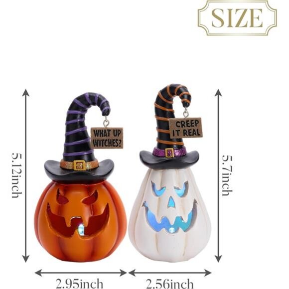 Jack O Lantern Halloween Decorations Indoor, 2Pcs Lighted - Picture 3 of 7